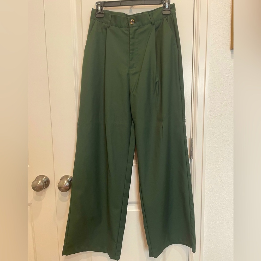 Cider Green Wide leg Wrinkle Resistant Trousers